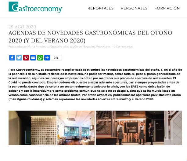 Novedades gastronómicas otoño 2020: Gastroeconomy