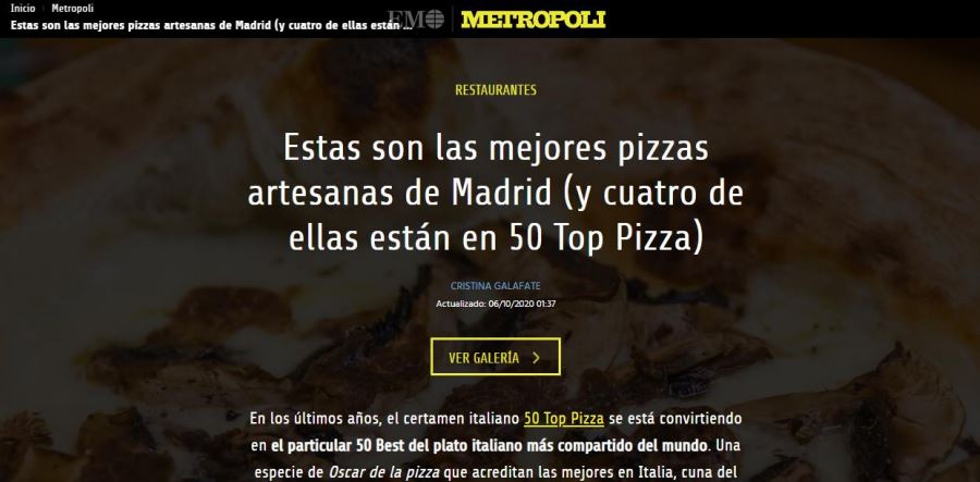 El Mundo Metrópoli: mejores pizzas de Madrid y 50 Top Pizza
