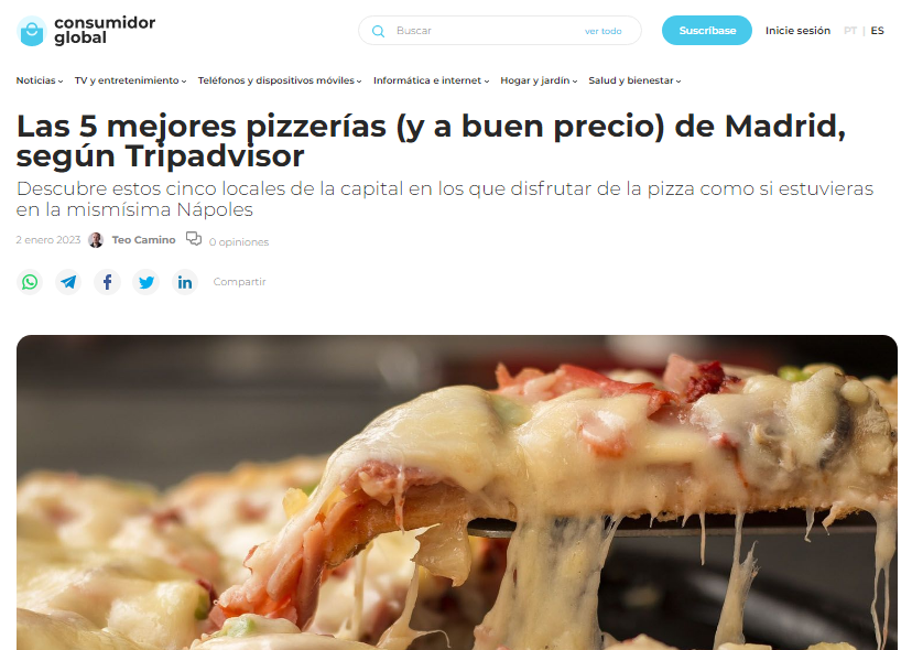 Las 5 mejores pizzerías de Madrid, según Tripadvisor 