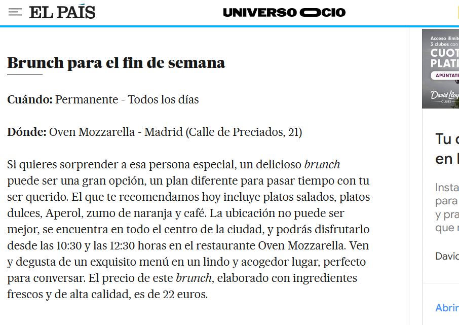 Recomendaciones en El País, Universo Ocio: Rosalía, un buen Brunch en Oven y mucho más.