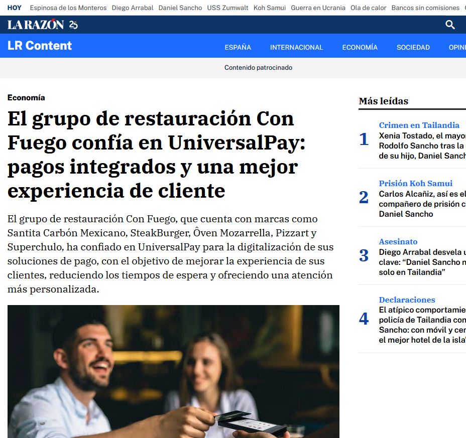 El grupo de restauración Con Fuego confía en UniversalPay: pagos integrados y una mejor experiencia de cliente